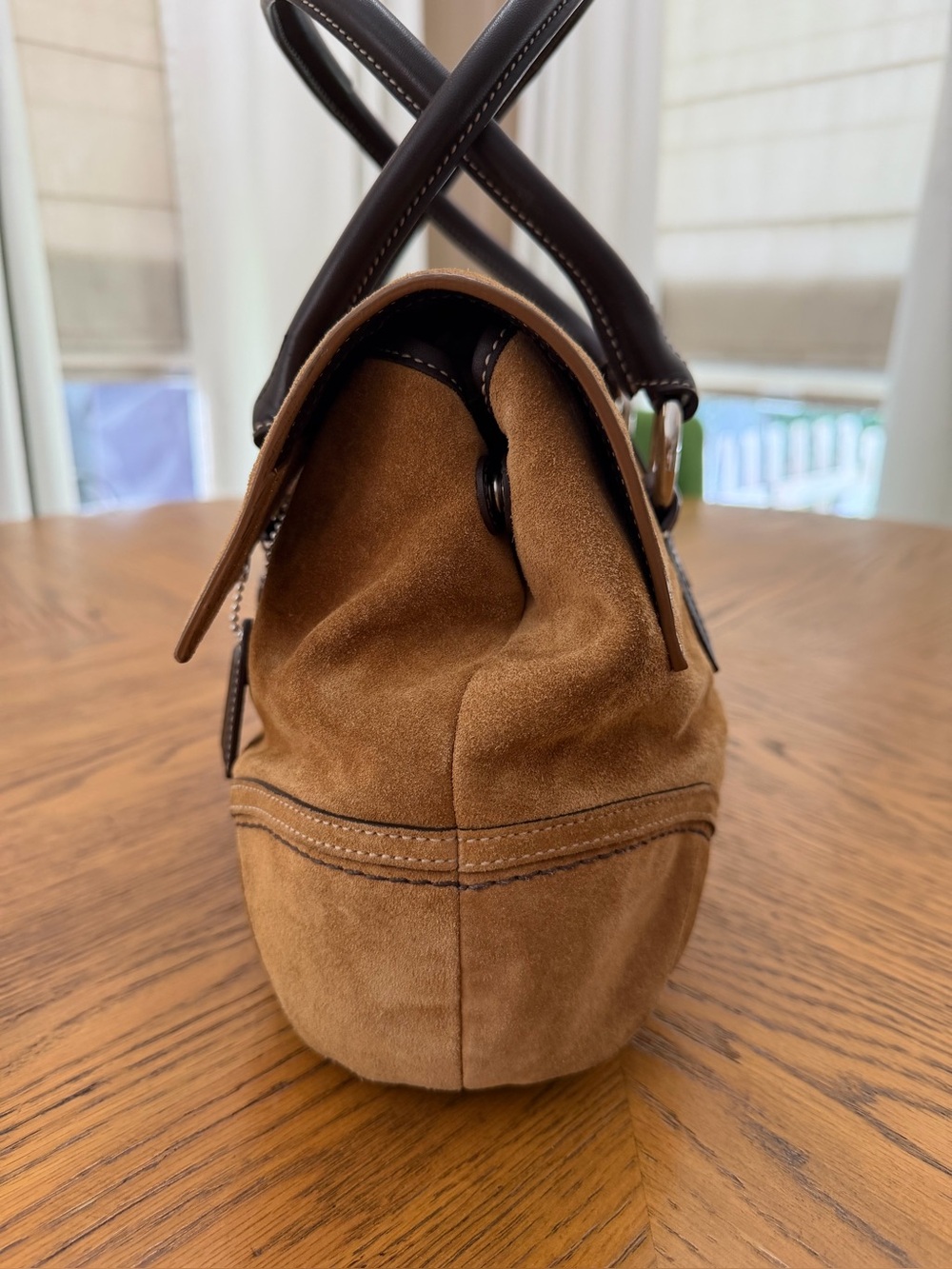 Coach Suede SoHo Flap Satchel Handbag in Caramel Brown - Picture 9 of 16